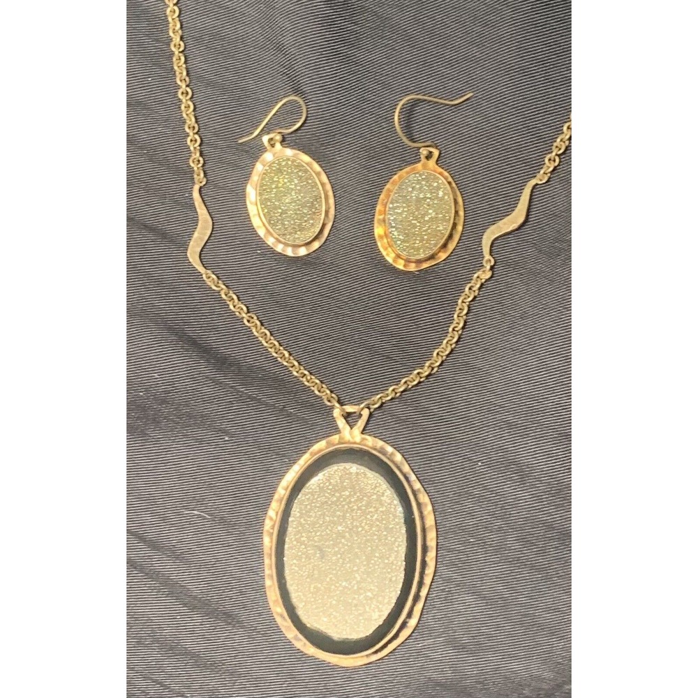HB Heather Benjamin Wave Java Drusy Gold Plated Wave Chain Necklace Earrings set